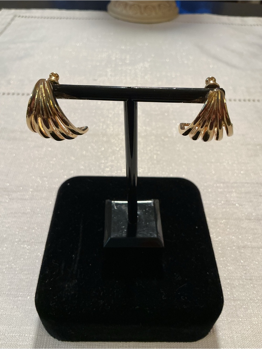 Trifari Vintage Ribbed Fan Gold-Tone Post Back Earrings